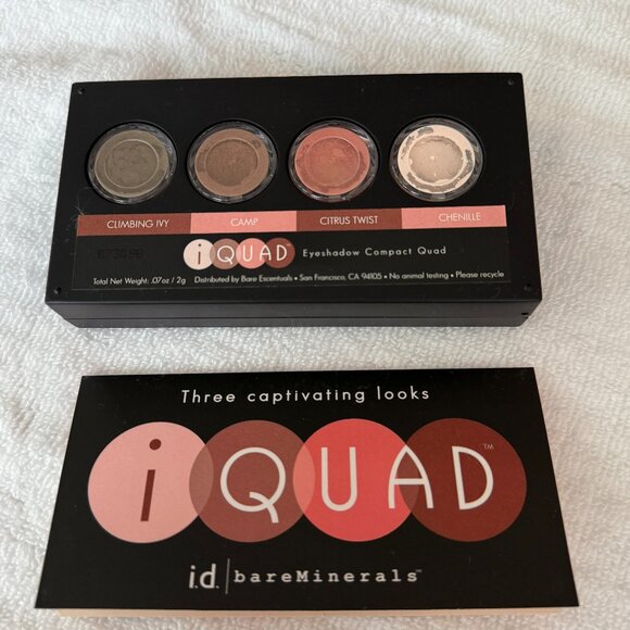 bareMinerals iQuad Loose Eyeshadow Palette Compact Neutral Mini Brush #38980 NWT - Picture 1 of 9